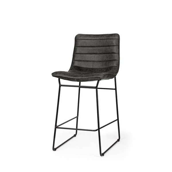 Homeroots 37.8 x 21.65 x 17.72 in. Black Leather Metal Frame Counter Stool 393420